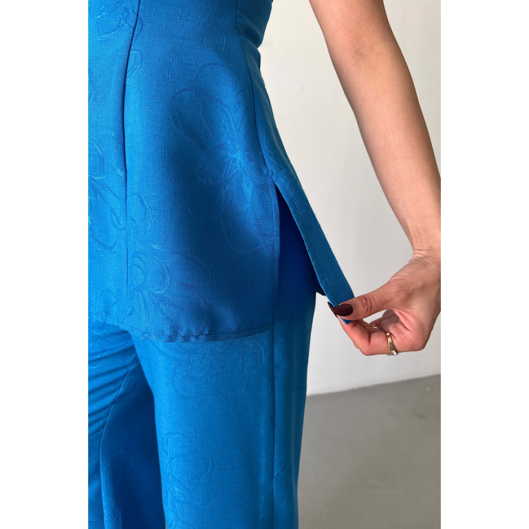 JAKAR KETEN KOLSUZ BLUZ-PANTOLON TK - Mavi 154162 JAKAR KETEN KOLSUZ BLUZ-PANTOLON TK - Mavi 154162