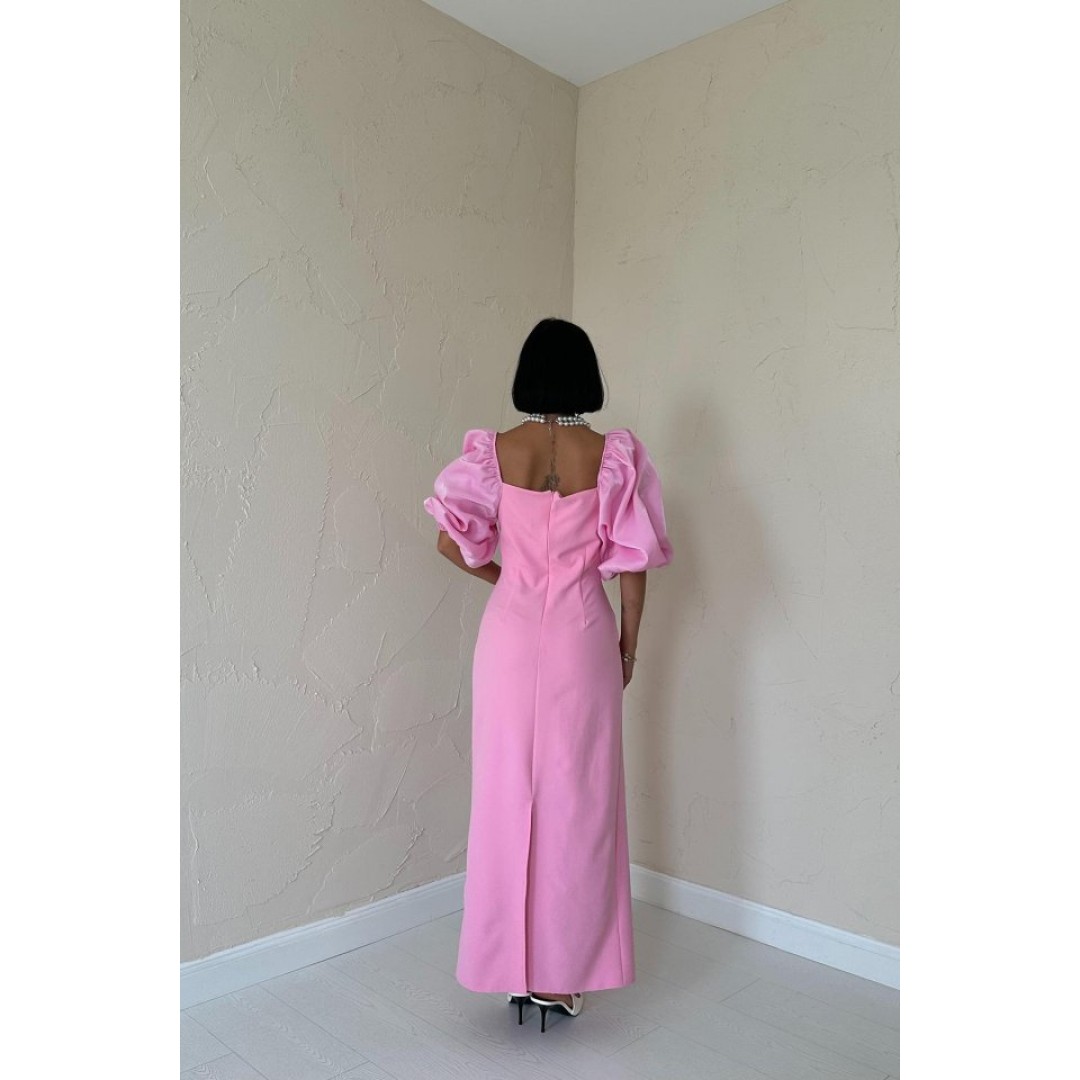 Pembe İşlemeli Kolu Garnili Elbise - 153984 Pembe İşlemeli Kolu Garnili Elbise - 153984