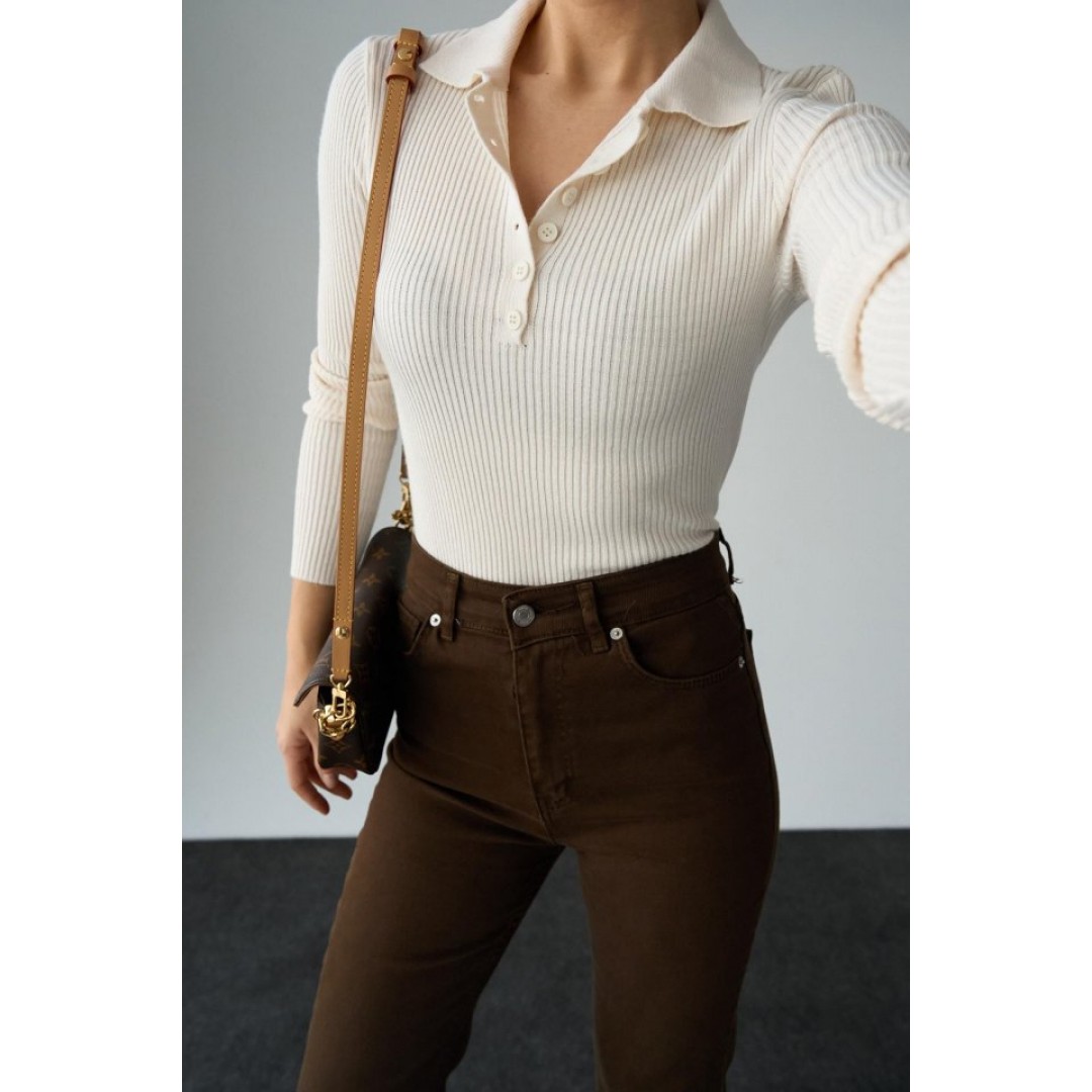 Polo Yaka 6 Düğmeli Kazak - Krem 149950 Polo Yaka 6 Düğmeli Kazak - Krem 149950