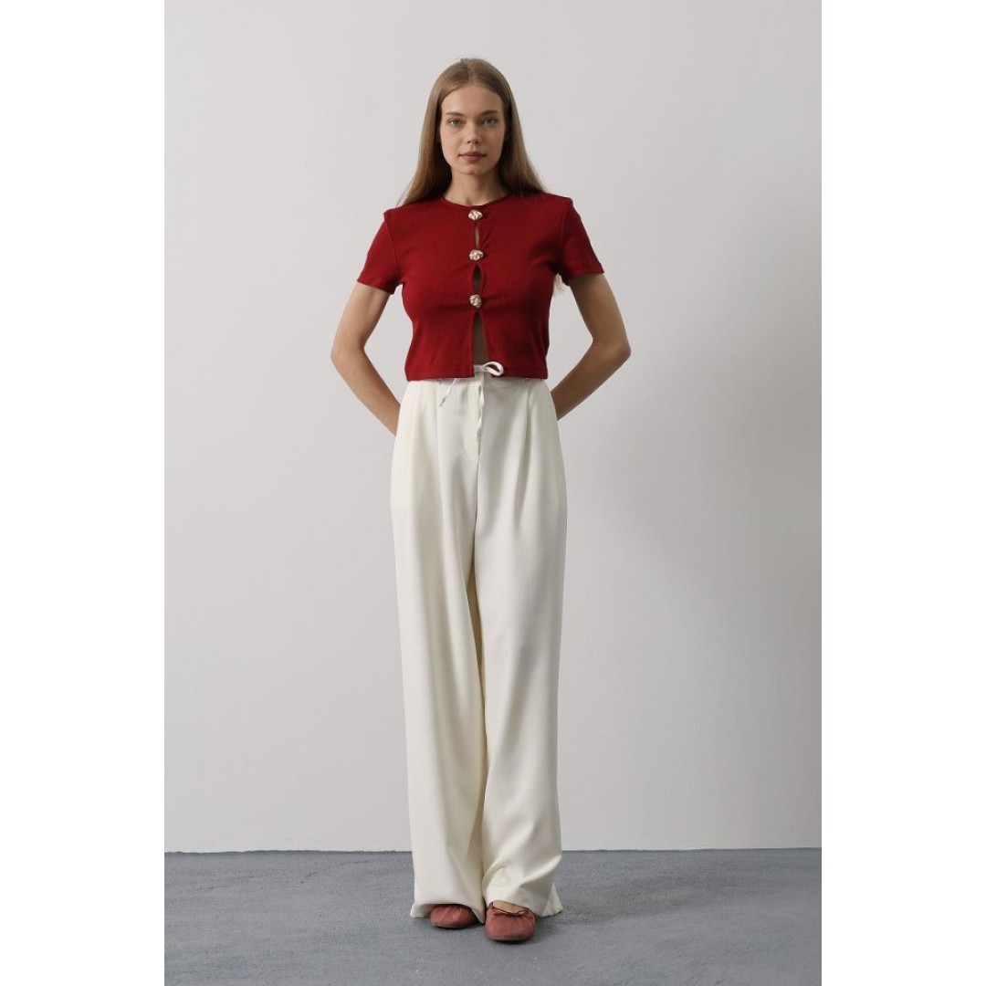 Pileli Bağcıklı Oversize Pantolon - Ekru 162828 Pileli Bağcıklı Oversize Pantolon - Ekru 162828