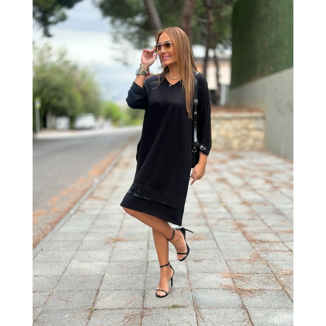 Kadın Modal Kumaş Kol Ve Etek Ucu Payetl Elbise - 132308 Kadın Modal Kumaş Kol Ve Etek Ucu Payetl Elbise - 132308