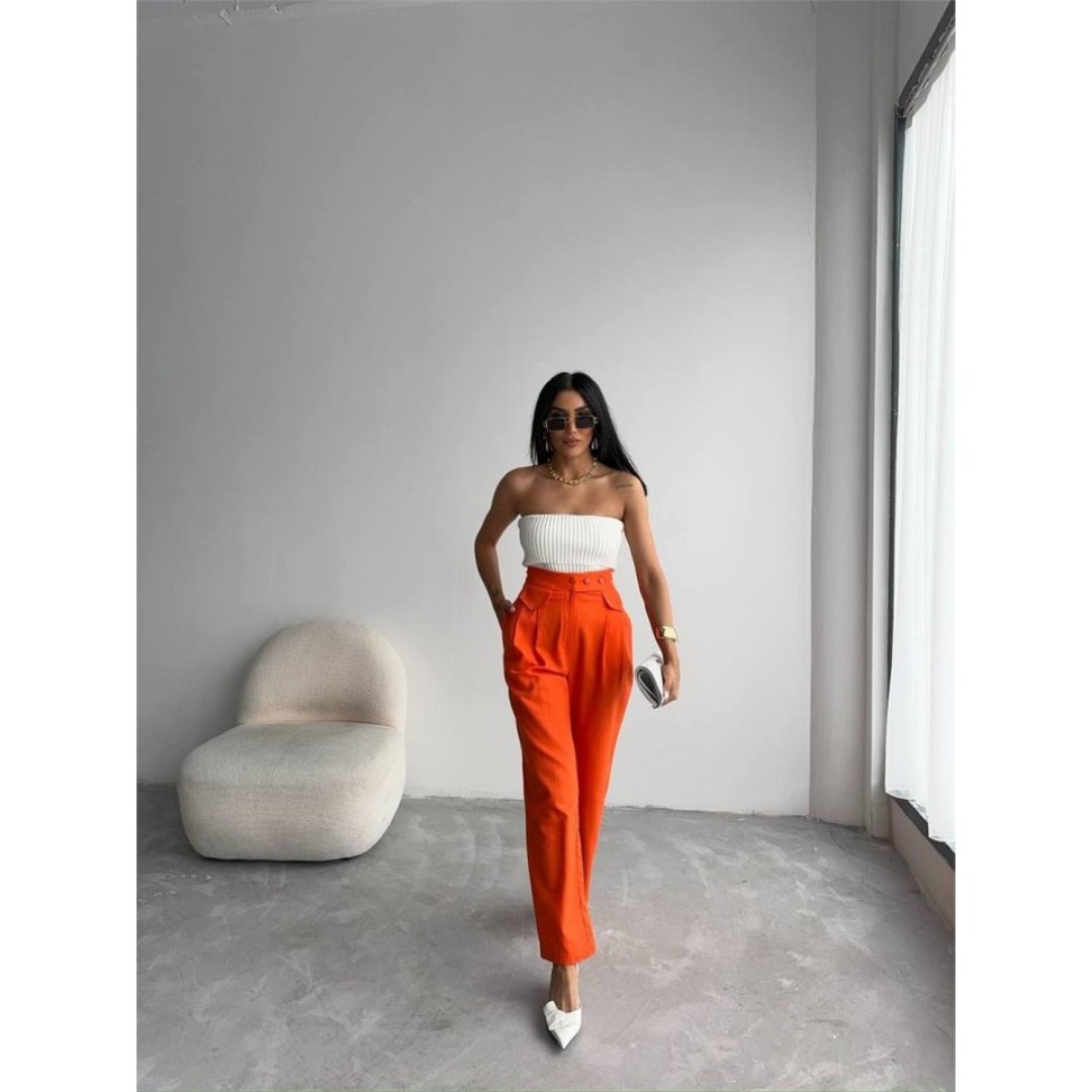 PANTOLON KAPALI CEP 3 DÜĞME DETAYLI - Orange 152238 PANTOLON KAPALI CEP 3 DÜĞME DETAYLI - Orange 152238