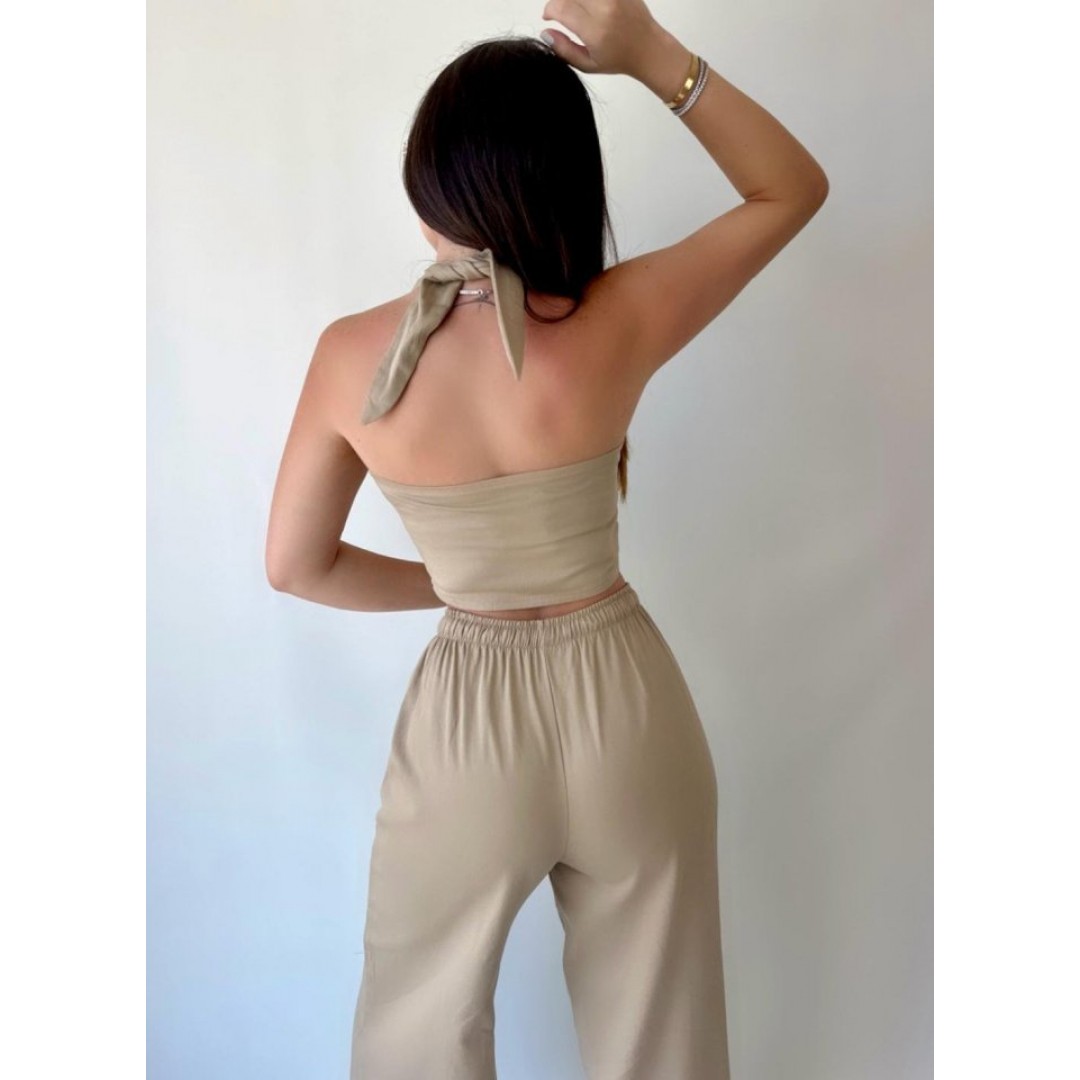 Kadın Gabardin Kumaş Boyundan Bağlamalı Yelek Bluz Salaş Pantolon İkili Takım 150044 Kadın Gabardin Kumaş Boyundan Bağlamalı Yelek Bluz Salaş Pantolon İkili Takım 150044
