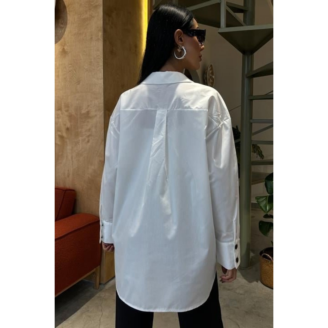 Kalp Nakışlı Ve Düğme Detaylı Oversize Gömlek 3430 158456