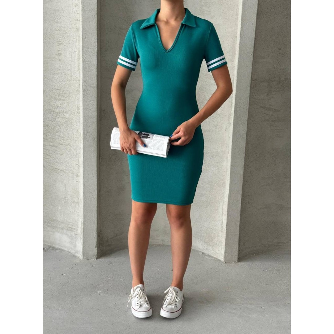 Kadın Yakalı Kolları şeritli Mini Boy Kısa Kollu Elbise - 123421 Kadın Yakalı Kolları şeritli Mini Boy Kısa Kollu Elbise - 123421