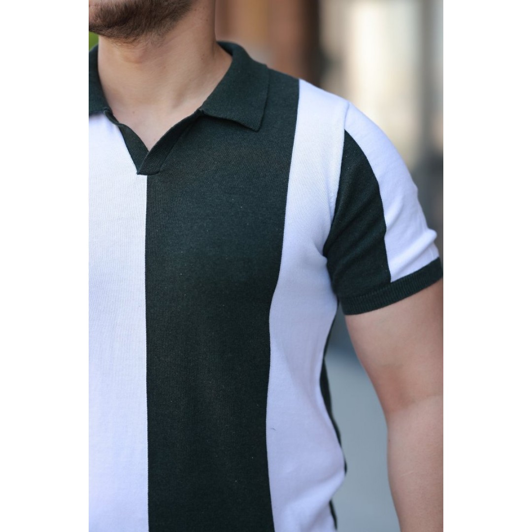 Erkek Kısa Kollu Polo Yakalı Blok Desenli Triko Bluz - 161492 Erkek Kısa Kollu Polo Yakalı Blok Desenli Triko Bluz - 161492