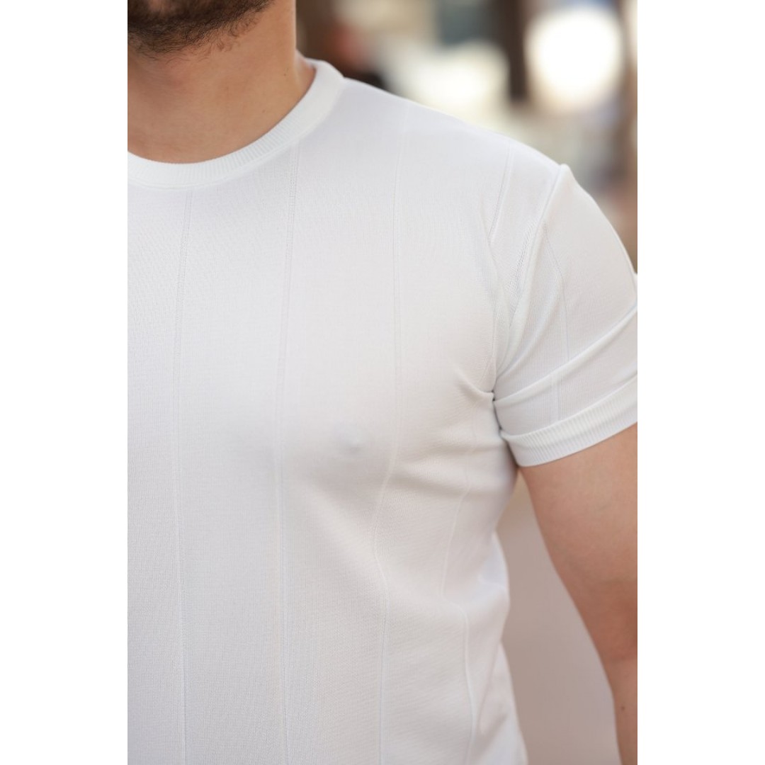 Erkek Ince çizgi Dokulu Bisiklet Yaka Kısa Kollu T-shirt 162324 Erkek Ince çizgi Dokulu Bisiklet Yaka Kısa Kollu T-shirt 162324