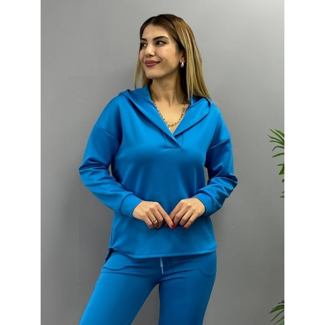 Kadın Uzun Kol V Yaka Kapüşon Detay Sweat Ve Yüksel Bel Eşofman Ikili Takım - 133384 Kadın Uzun Kol V Yaka Kapüşon Detay Sweat Ve Yüksel Bel Eşofman Ikili Takım - 133384