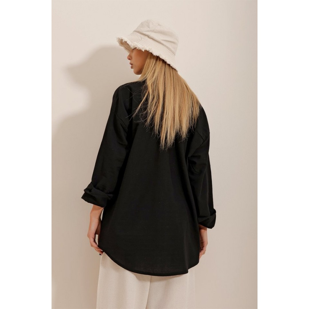 Kadın Keten Kumaş Oversize Gömlek - 159582 Kadın Keten Kumaş Oversize Gömlek - 159582