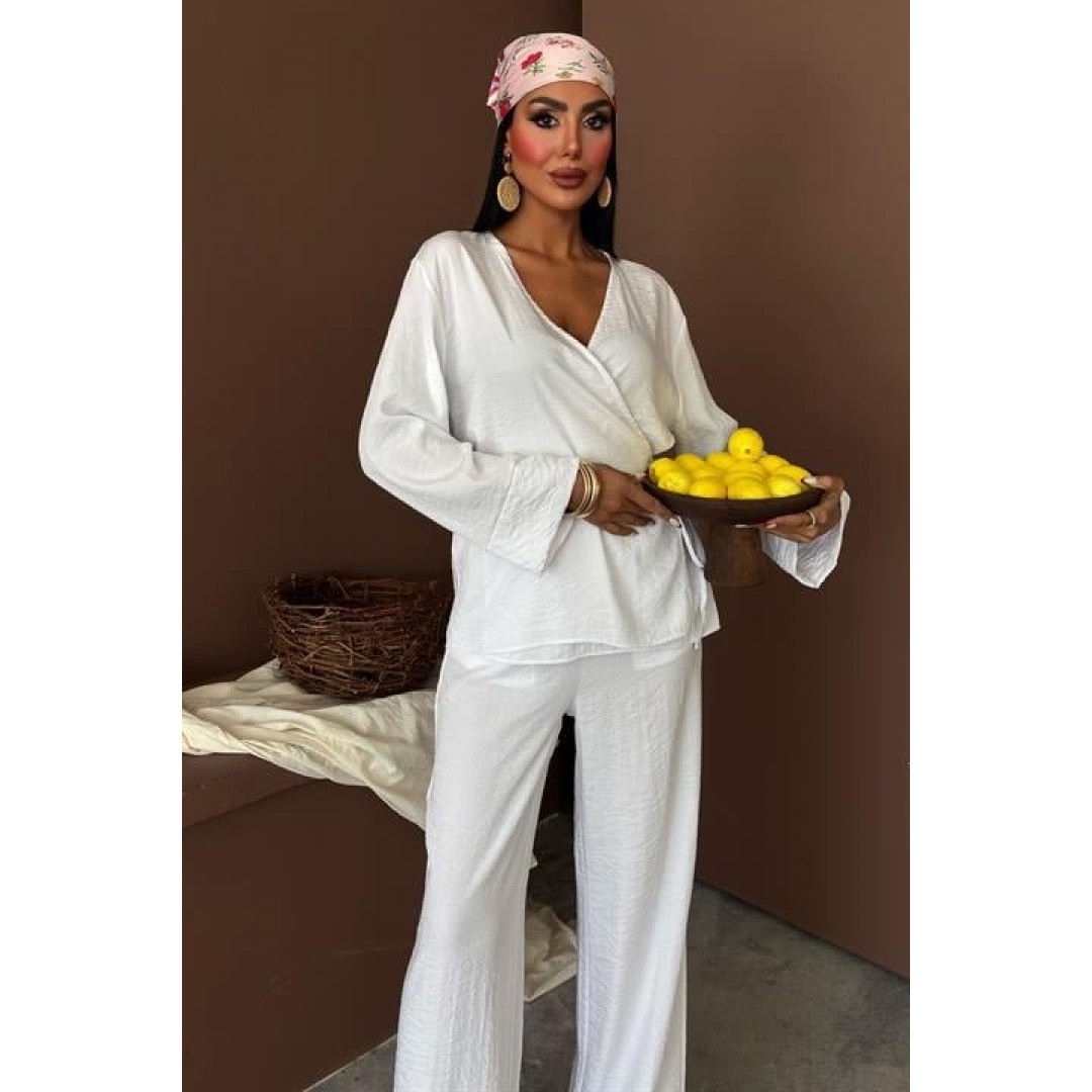 Kruvaze Model Klasik Pantolonlu Çupra Keten Takım 10191 159446 Kruvaze Model Klasik Pantolonlu Çupra Keten Takım 10191 159446