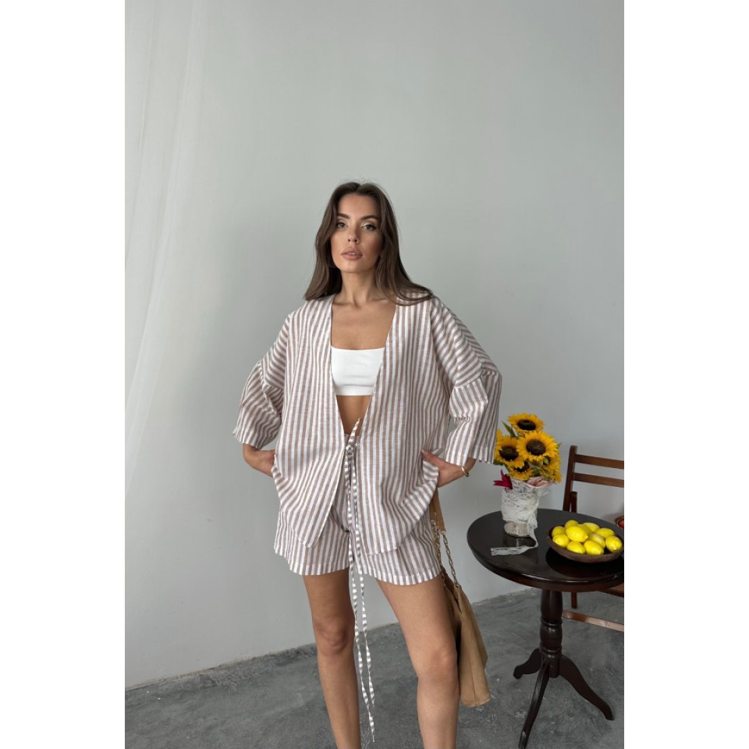 ÇİZGİLİ TUNİK - ŞORT TAKIM - Bej 163859 ÇİZGİLİ TUNİK - ŞORT TAKIM - Bej 163859