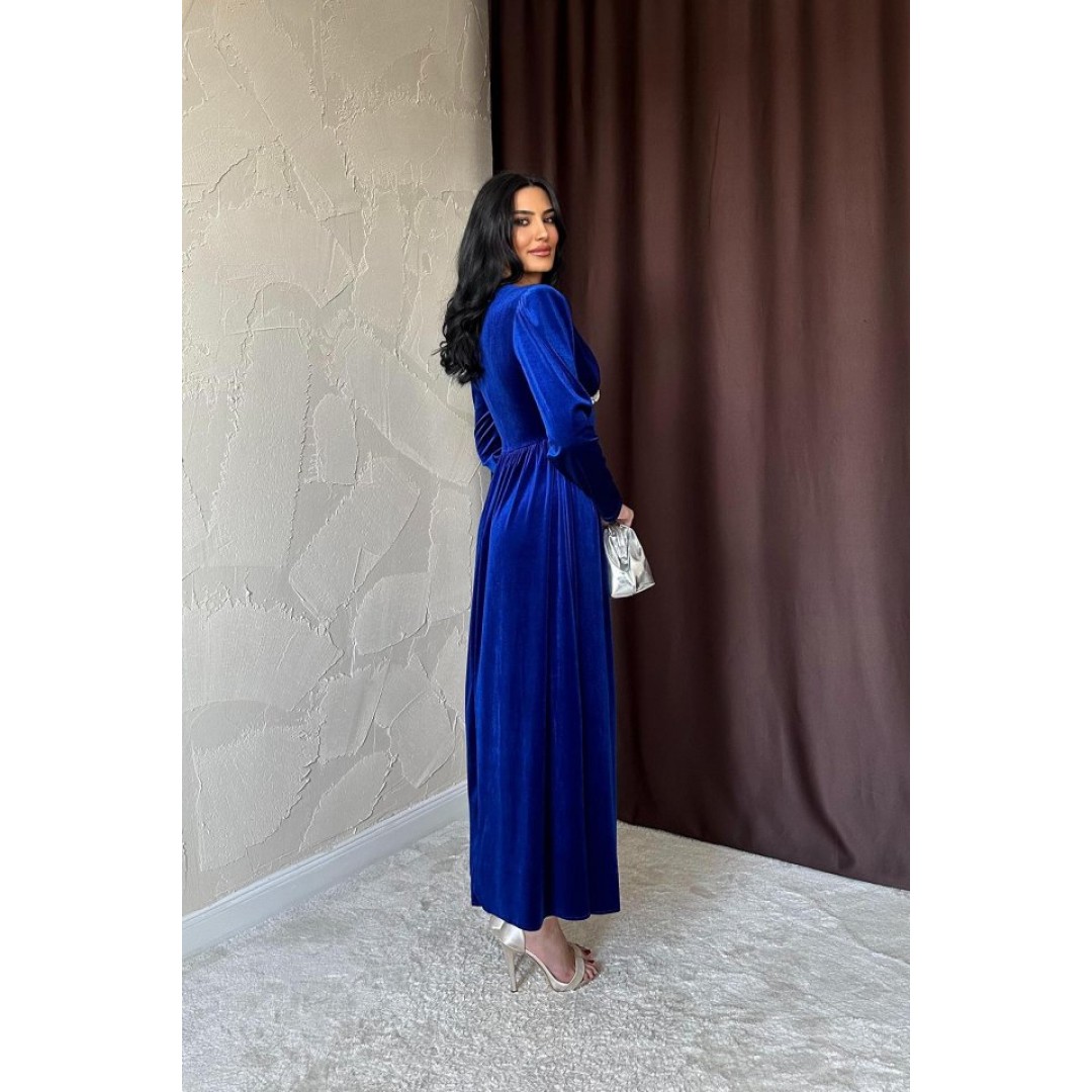 Saks Göğüs Altı Taşlı Elbise 152783 Saks Göğüs Altı Taşlı Elbise 152783