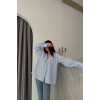 ÇİZGİLİ POPLİN GÖMLEK MANŞET İP DETAYLI - Mavi - 153632