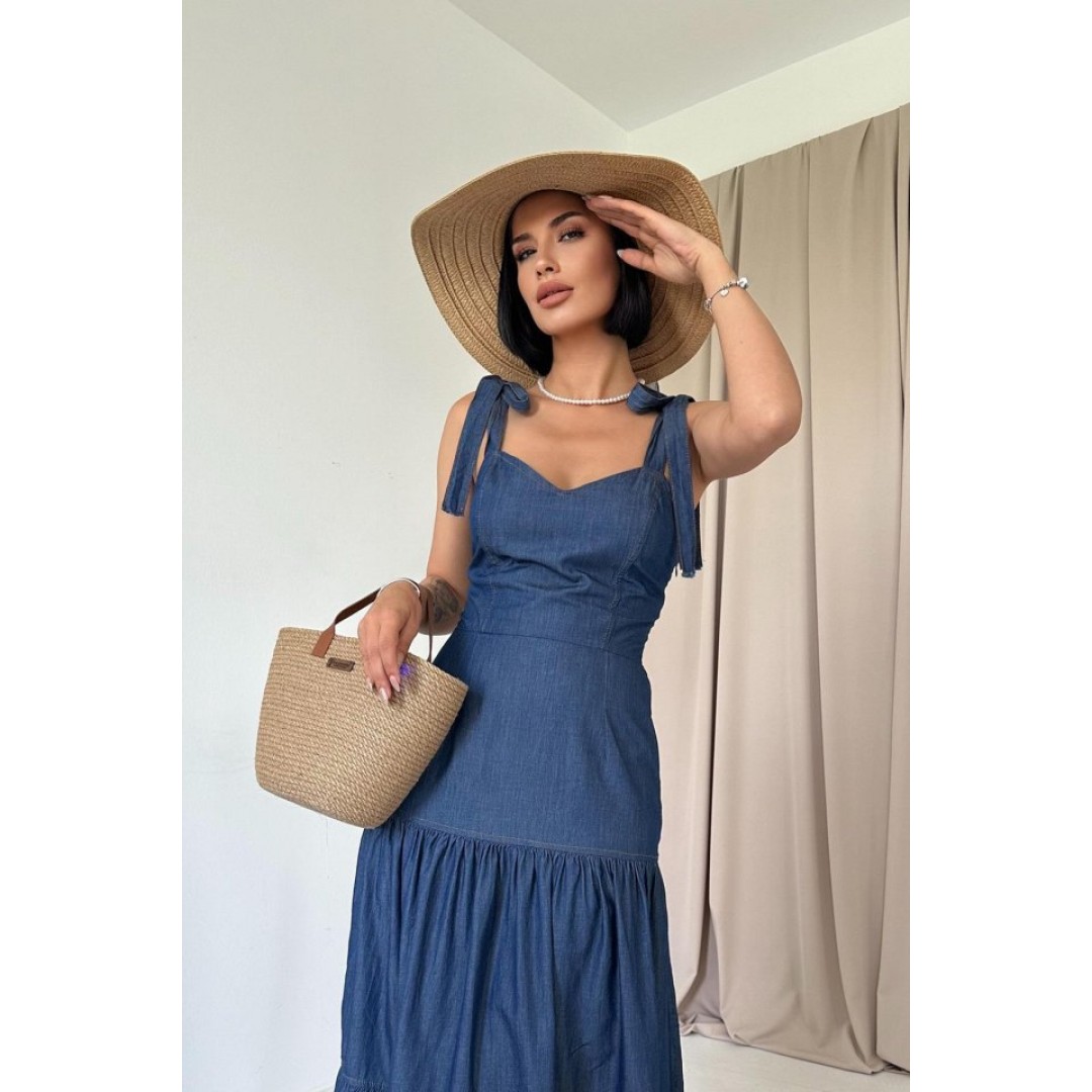 Mavi Tencel Bağlamalı Askılı Elbise - 153502 Mavi Tencel Bağlamalı Askılı Elbise - 153502