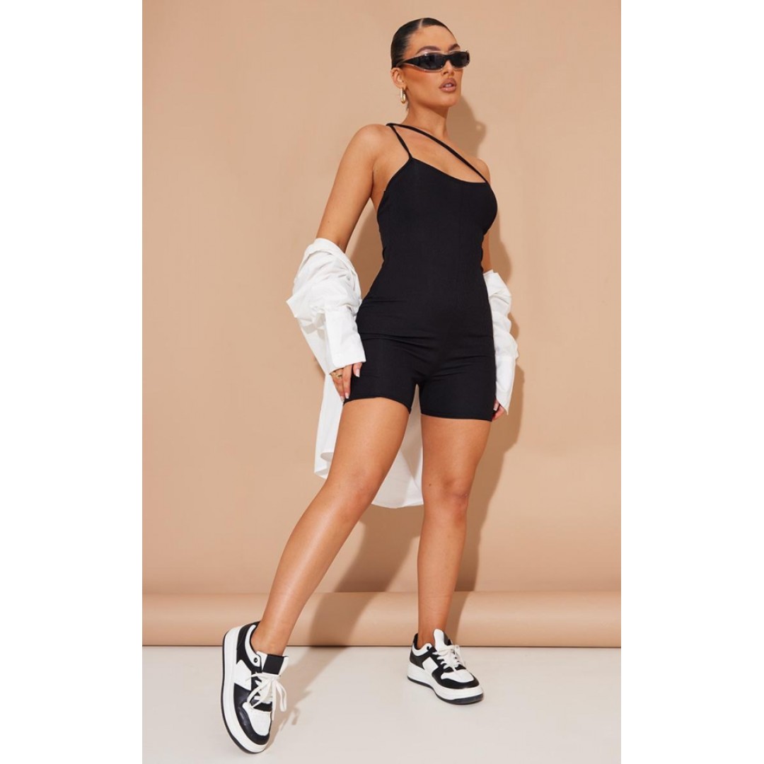 Kadın Asimetrik Askılı Mini Kaşkorse Bodycon Tulum 112903