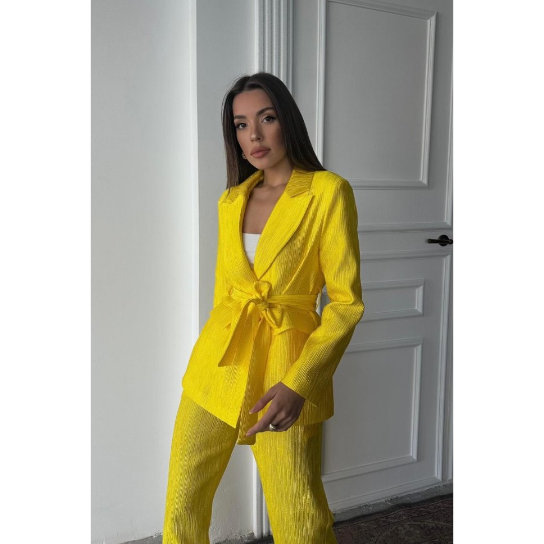 Neon Beli Kuşaklı Ceket Ve Pantolon Parlak Takım 158273 Neon Beli Kuşaklı Ceket Ve Pantolon Parlak Takım 158273