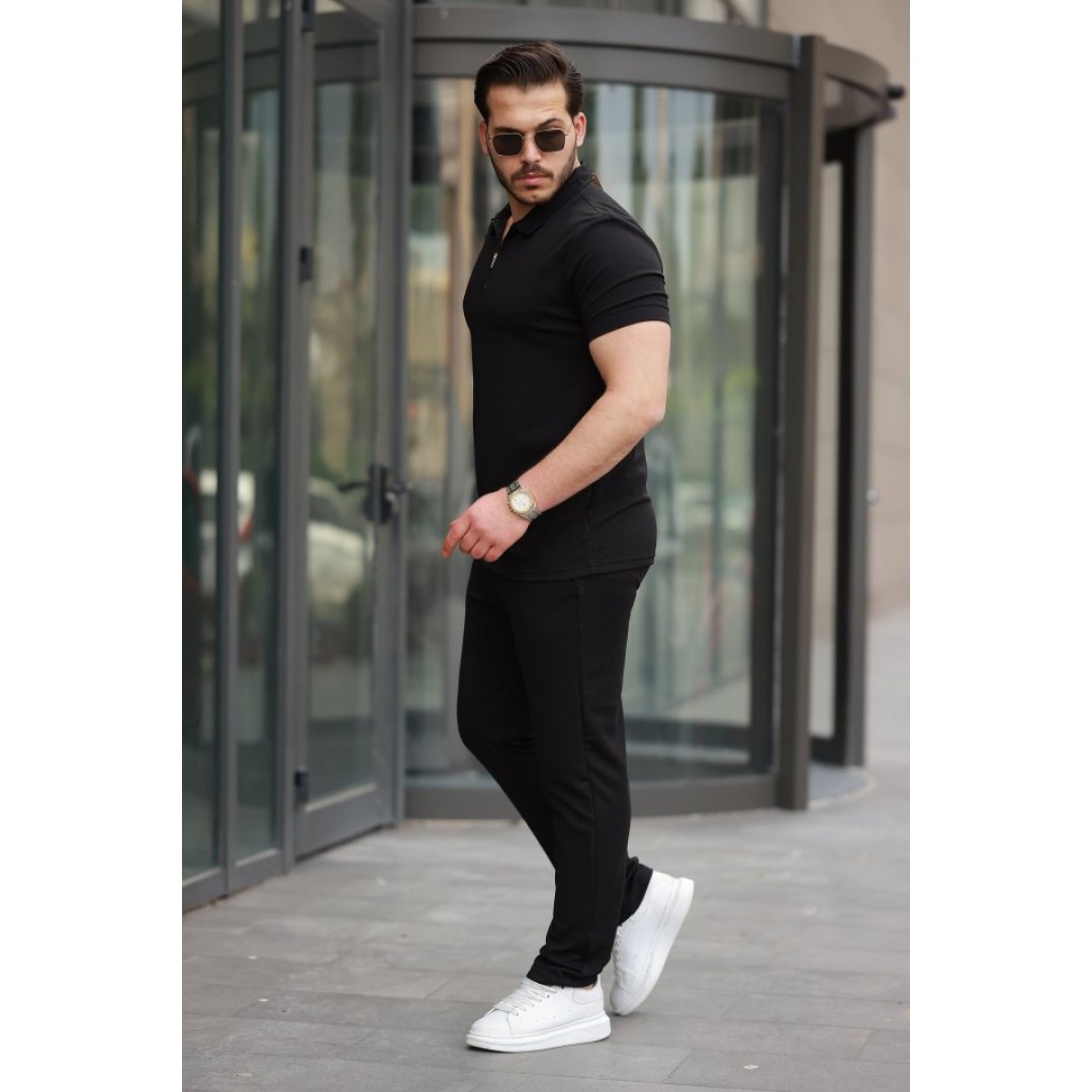 Erkek Yakalı Fermuarlı T-shirt Pantolon Ikili Rahat Takım 160464