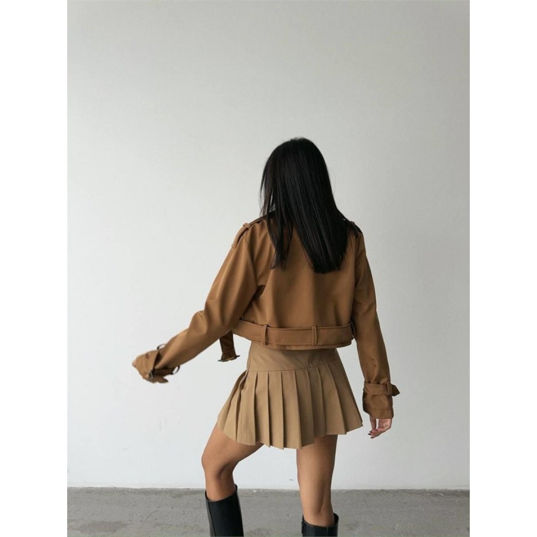 CROP TRENCH KEMER DETAYLI - Kahverengi 151873 CROP TRENCH KEMER DETAYLI - Kahverengi 151873