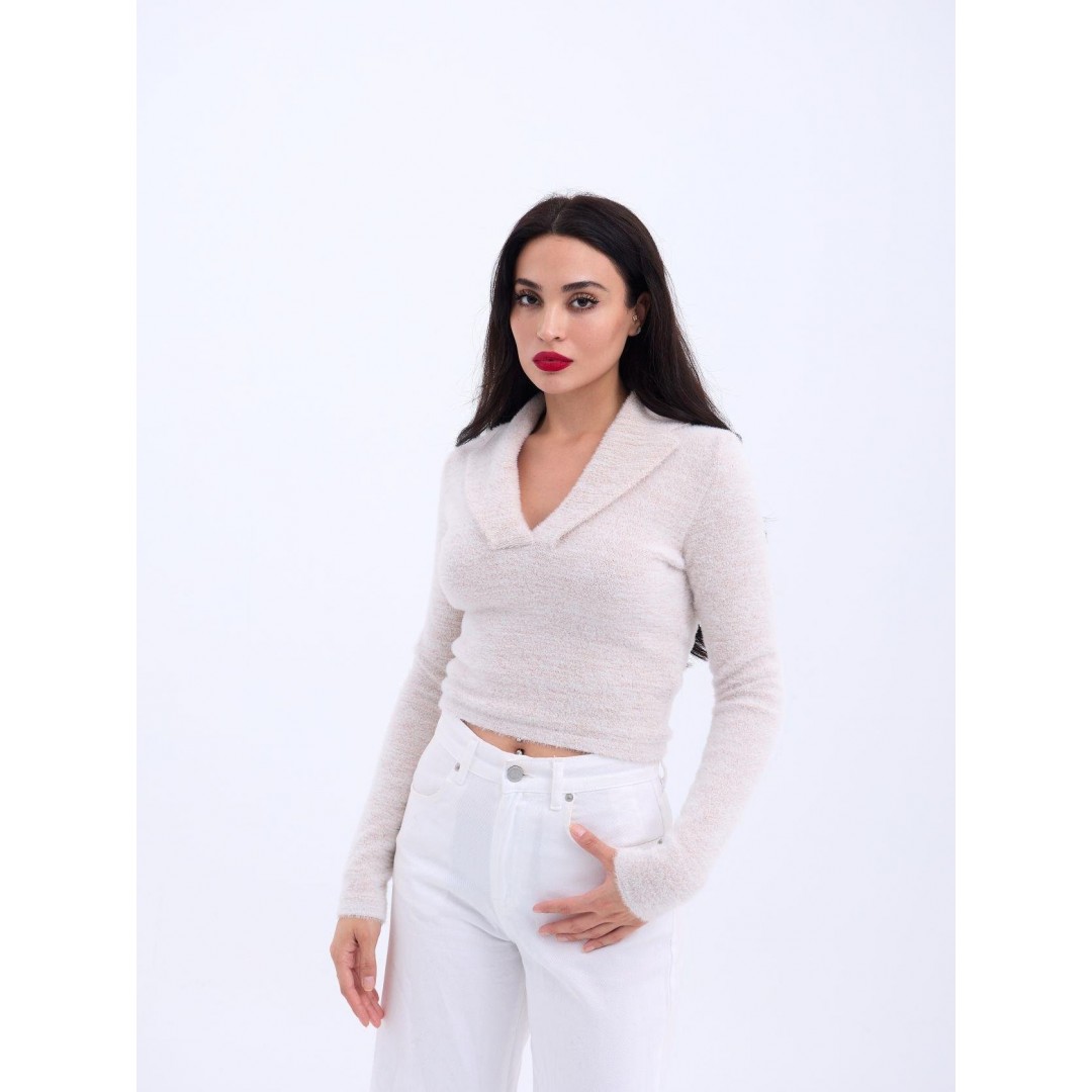 42531 TRİKO SİMLİ YAKALI CROP-EKRU 144094 42531 TRİKO SİMLİ YAKALI CROP-EKRU 144094