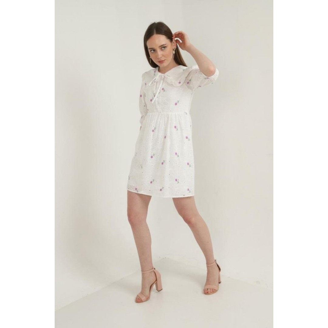 Lila Bebe Yakalı Brode Elbise - 149402 Lila Bebe Yakalı Brode Elbise - 149402