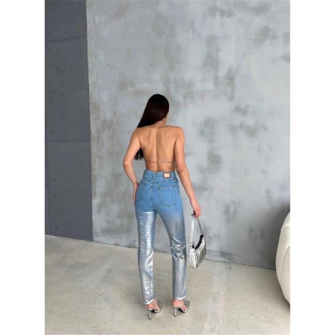DİZ YIRTIK VARAKLI MOM KOT PANTOLON - Gümüş 150439 DİZ YIRTIK VARAKLI MOM KOT PANTOLON - Gümüş 150439