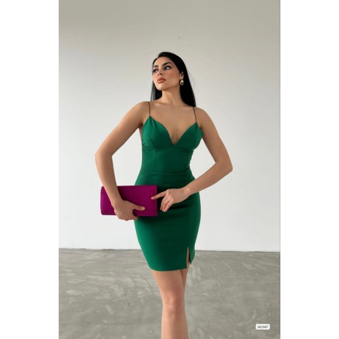 Kadın Dalgıç Krep Kumaş Askılı Mini Elbise - 161602