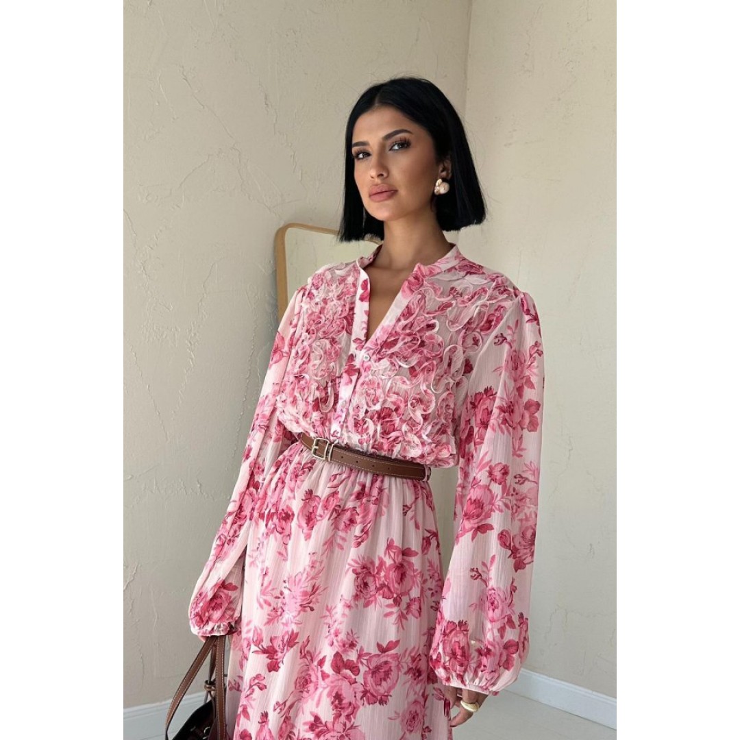 Pembe Biye Detaylı Elbise 157349