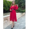 Kadın şifon Kumaş Astalı Kloş Kesim Kruvaze Yaka Midi Boy Elbise - 132870 Kadın şifon Kumaş Astalı Kloş Kesim Kruvaze Yaka Midi Boy Elbise - 132870
