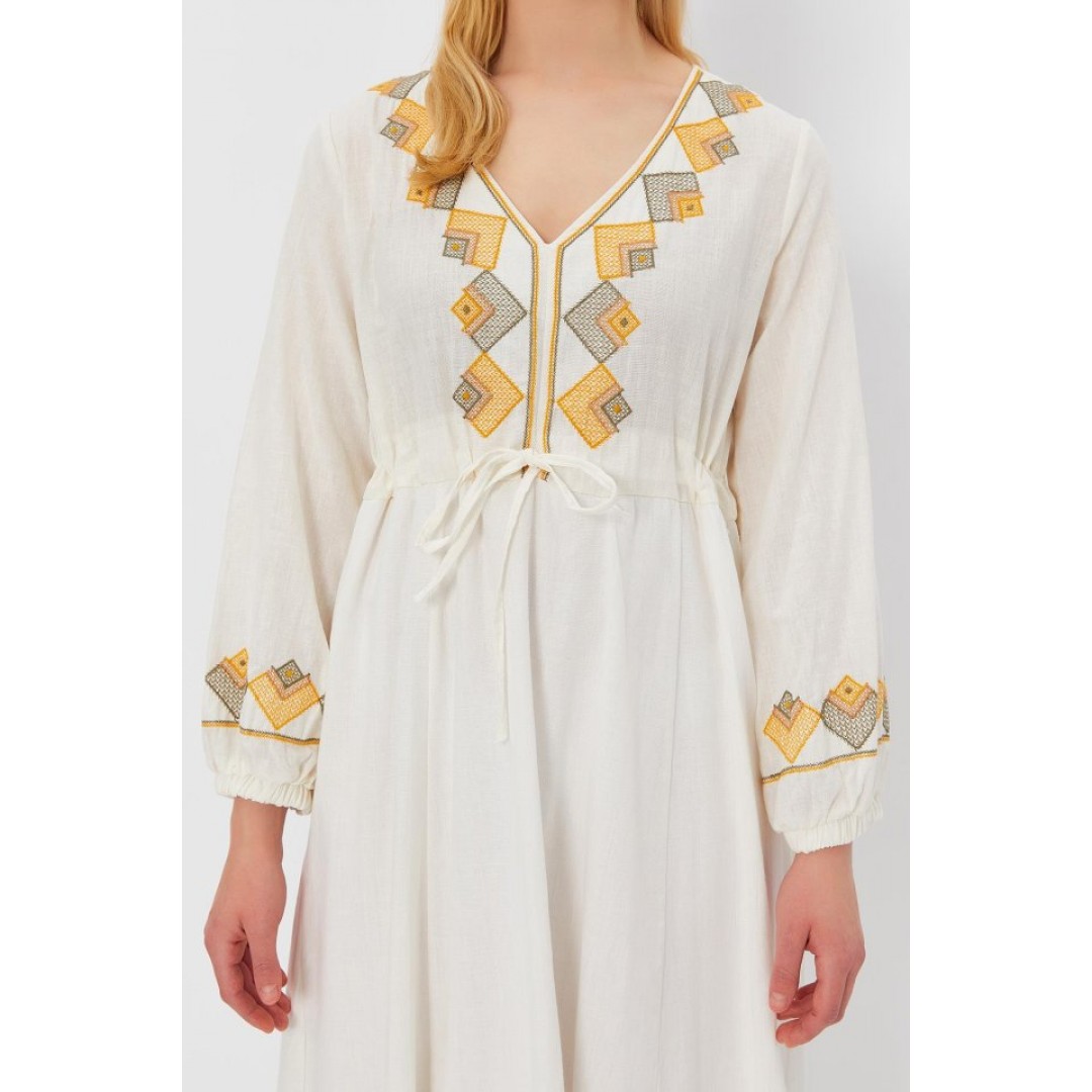 Etnik Desen Elbise - Beyaz 151332 Etnik Desen Elbise - Beyaz 151332