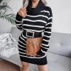 Kadın Uzun Kollu Degaje Yaka çizgili Sonya Iplik Mini Boy Triko Elbise (kemersiz) - 133825 Kadın Uzun Kollu Degaje Yaka çizgili Sonya Iplik Mini Boy Triko Elbise (kemersiz) - 133825