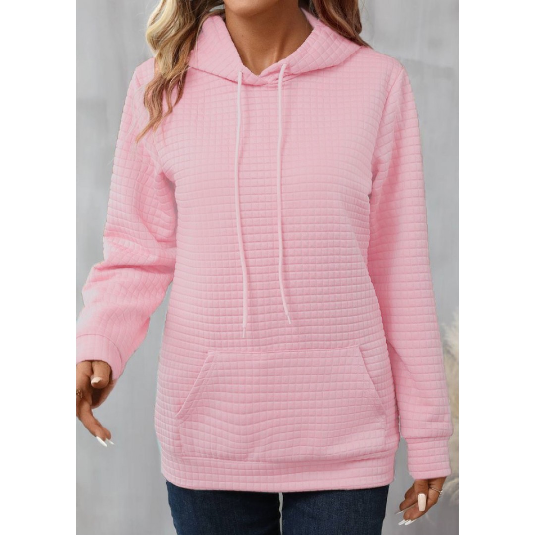 Kadın Uzun Kollu Kapşonlu Bağcıklı Cepli Capitone Sweatshirt 136197