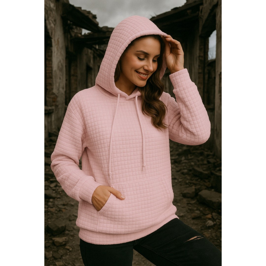 Kadın Uzun Kollu Kapşonlu Bağcıklı Cepli Capitone Sweatshirt