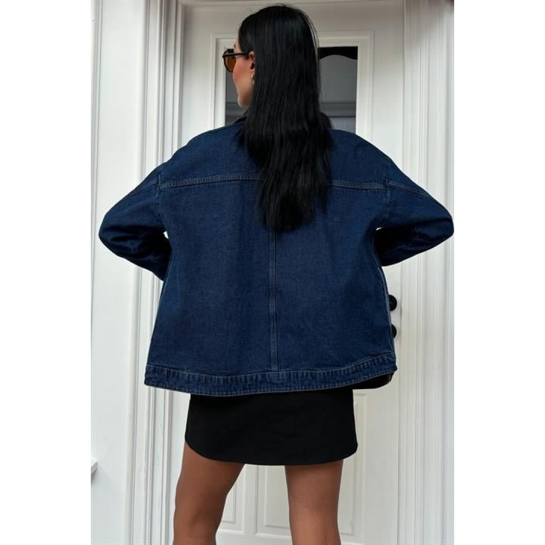 Yaka Siyah Garni Pul Payet Taşlı Oversize Denim Ceket 6125 158770 Yaka Siyah Garni Pul Payet Taşlı Oversize Denim Ceket 6125 158770