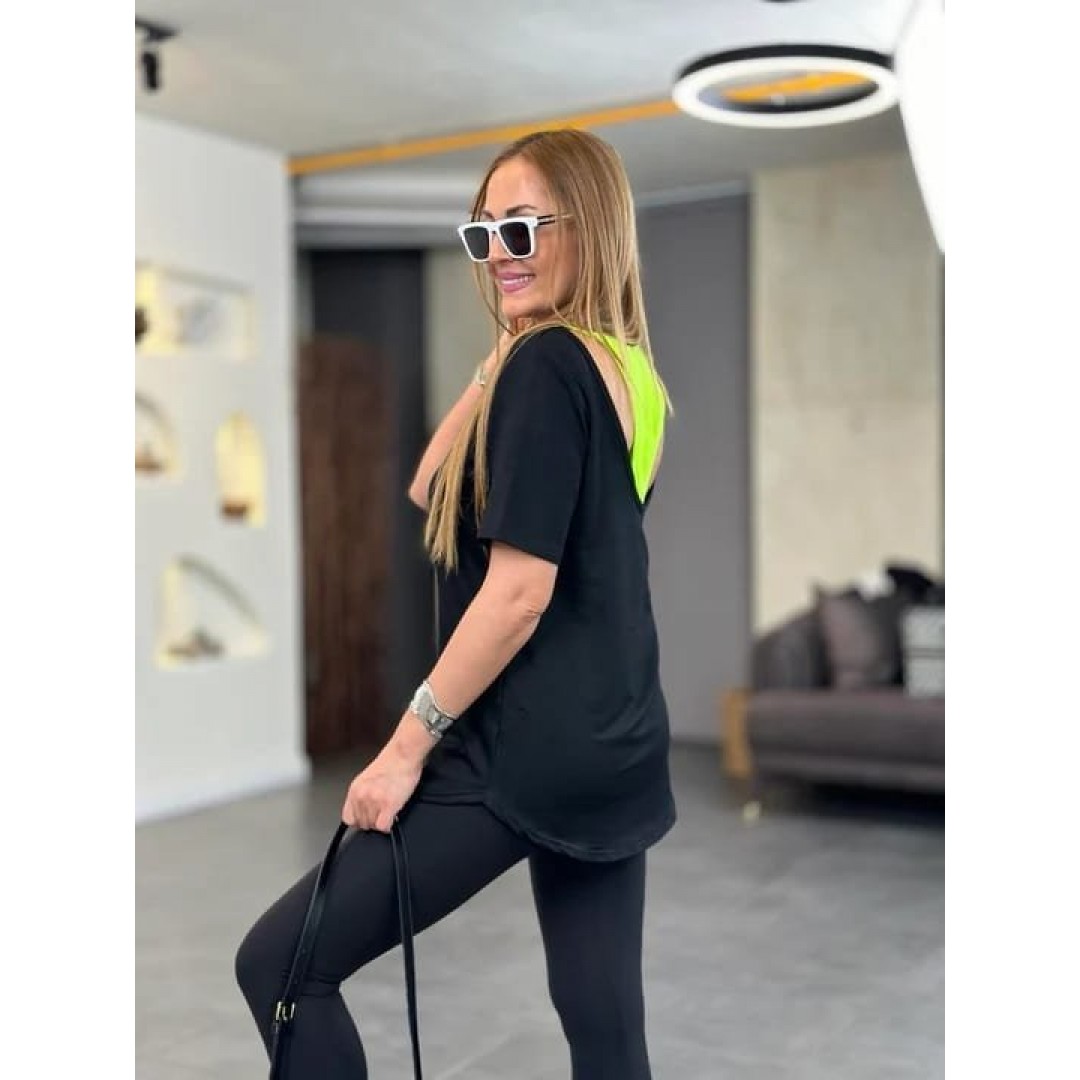 Kadın İki İplik Kumaş Sırt Neon Detay Bluz 100734