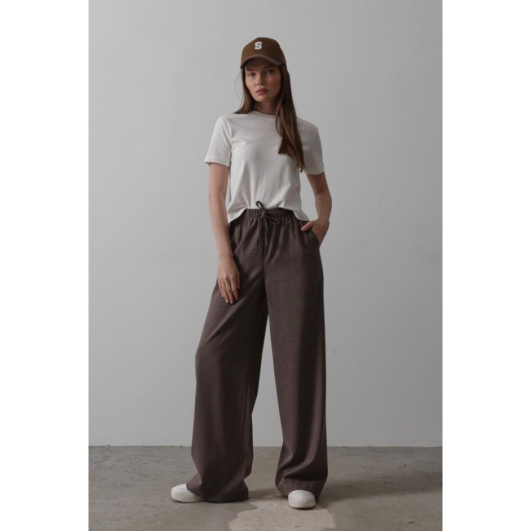 Beli Lastikli Bol Paça Pantolon - Kahve