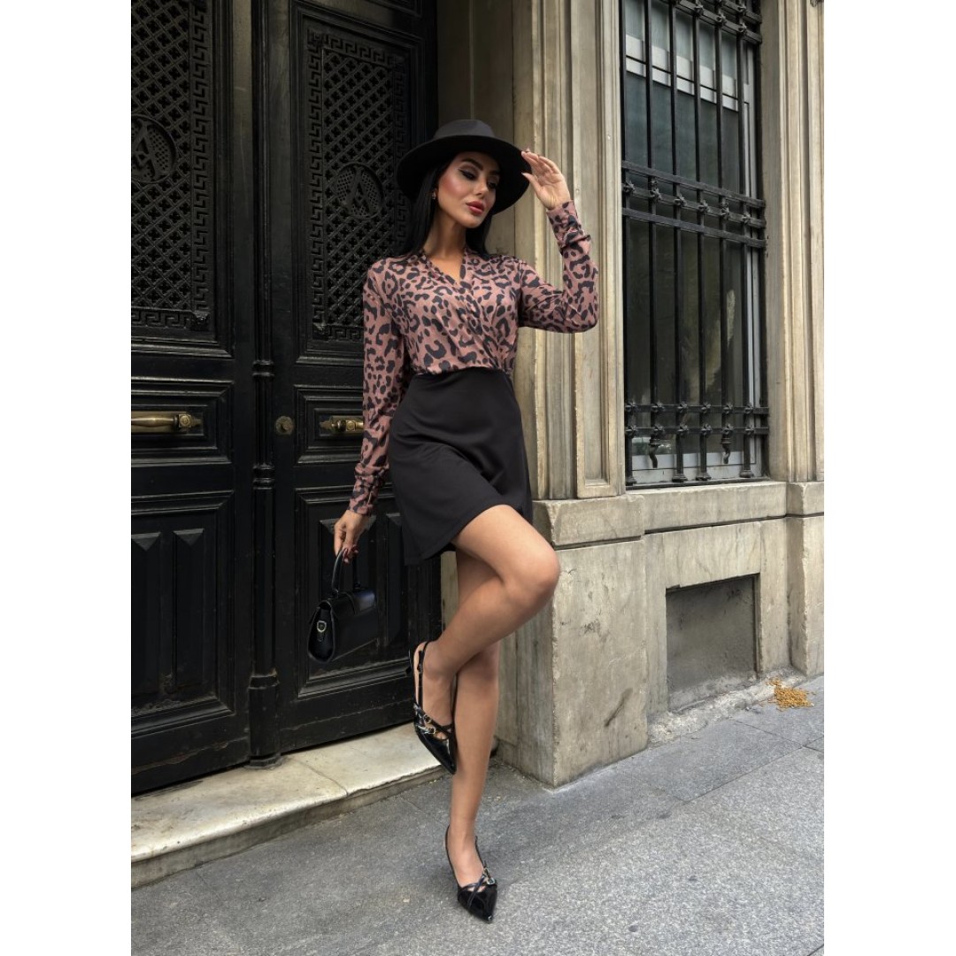 Kadın Uzun Kollu Kruvaze Yaka Krep Mini Boy Elbise - 134284 Kadın Uzun Kollu Kruvaze Yaka Krep Mini Boy Elbise - 134284