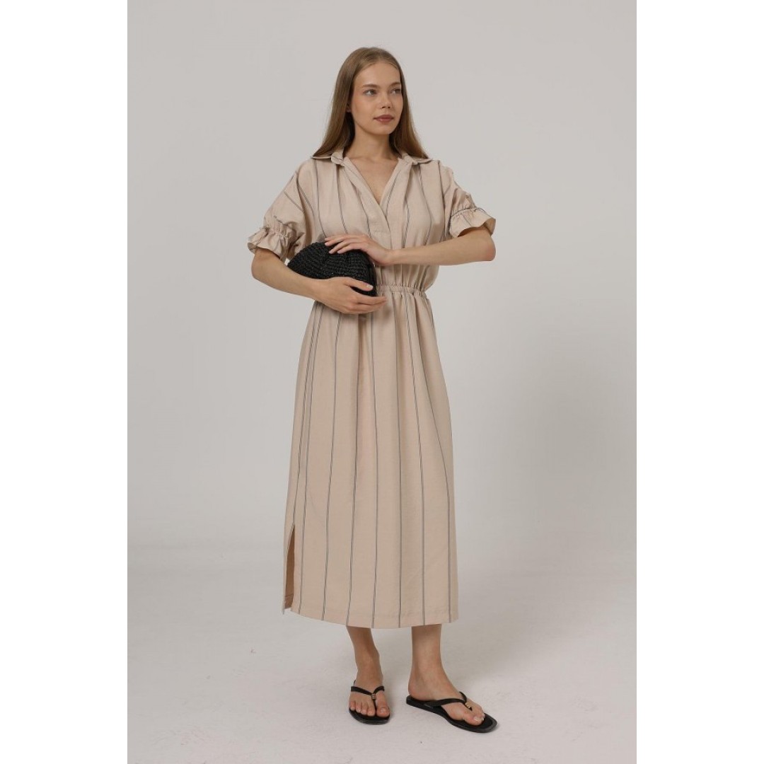 Beli Lastikli Elbise - Taş - 162578 Beli Lastikli Elbise - Taş - 162578