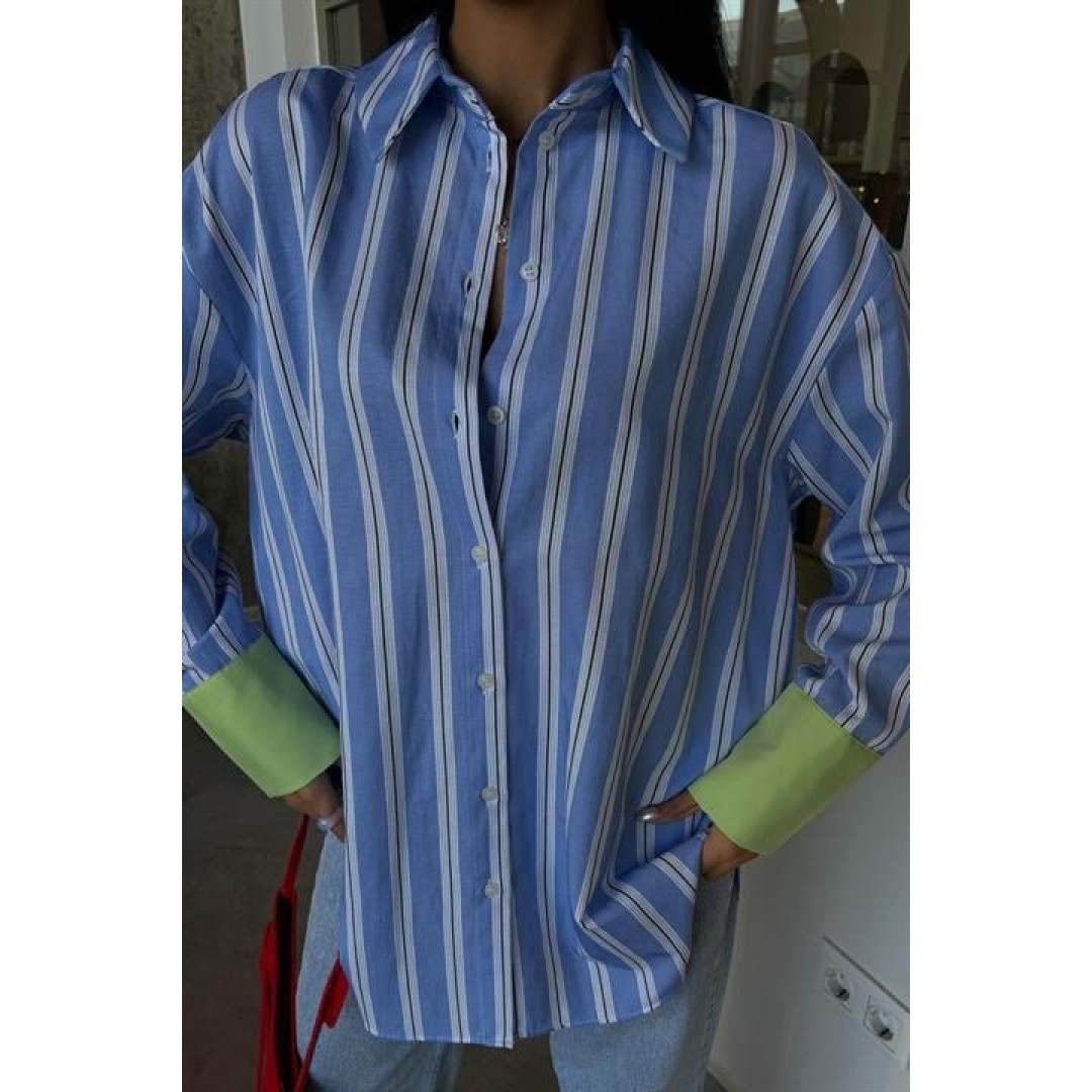 Kolu Manşet Detay Çizgili Oversize Gömlek 3405 158545 Kolu Manşet Detay Çizgili Oversize Gömlek 3405 158545