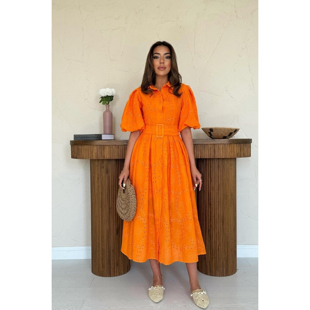 Oranj Pileli Balkon Elbise 163635 Oranj Pileli Balkon Elbise 163635