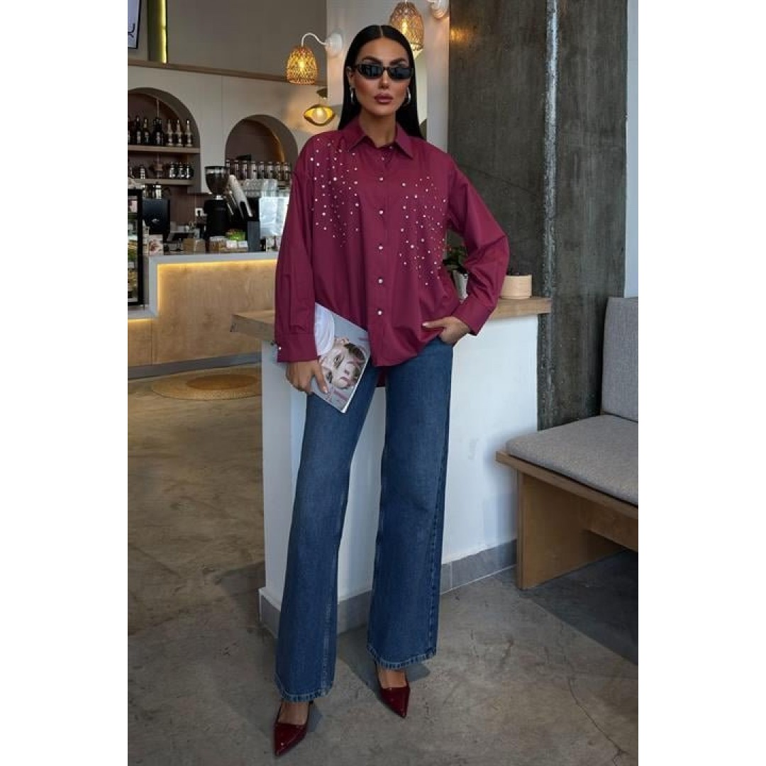 Kristal Taş Çakımlı Poplin Gömlek 3413 158516 Kristal Taş Çakımlı Poplin Gömlek 3413 158516