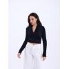 42531 TRİKO SİMLİ YAKALI CROP-SİYAH 144096