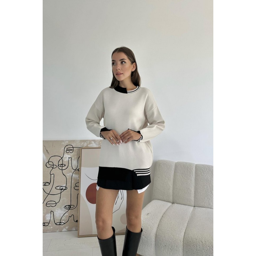 Siyah Yaka Ve Manşet Garnili Triko Kazak 148280