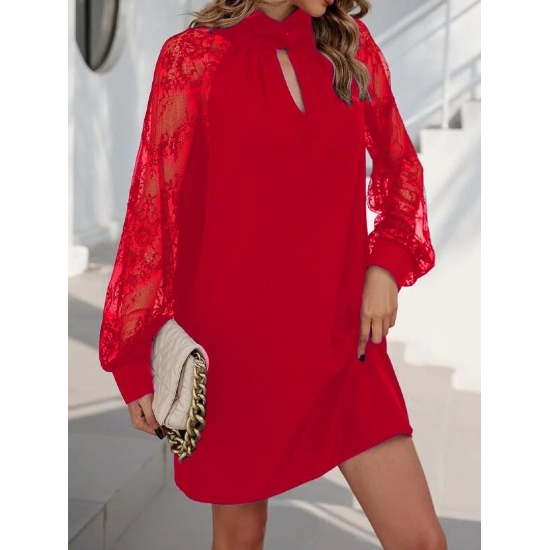 Kadın Uzun Kollu Tül Detay Sandy Mini Boy Elbise - 76025 Kadın Uzun Kollu Tül Detay Sandy Mini Boy Elbise - 76025