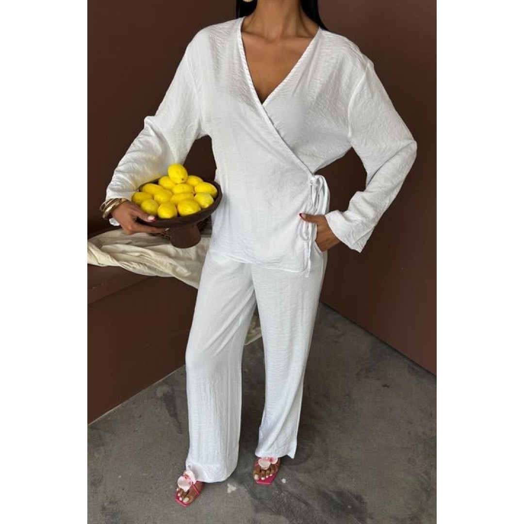 Kruvaze Model Klasik Pantolonlu Çupra Keten Takım 10191 159446 Kruvaze Model Klasik Pantolonlu Çupra Keten Takım 10191 159446