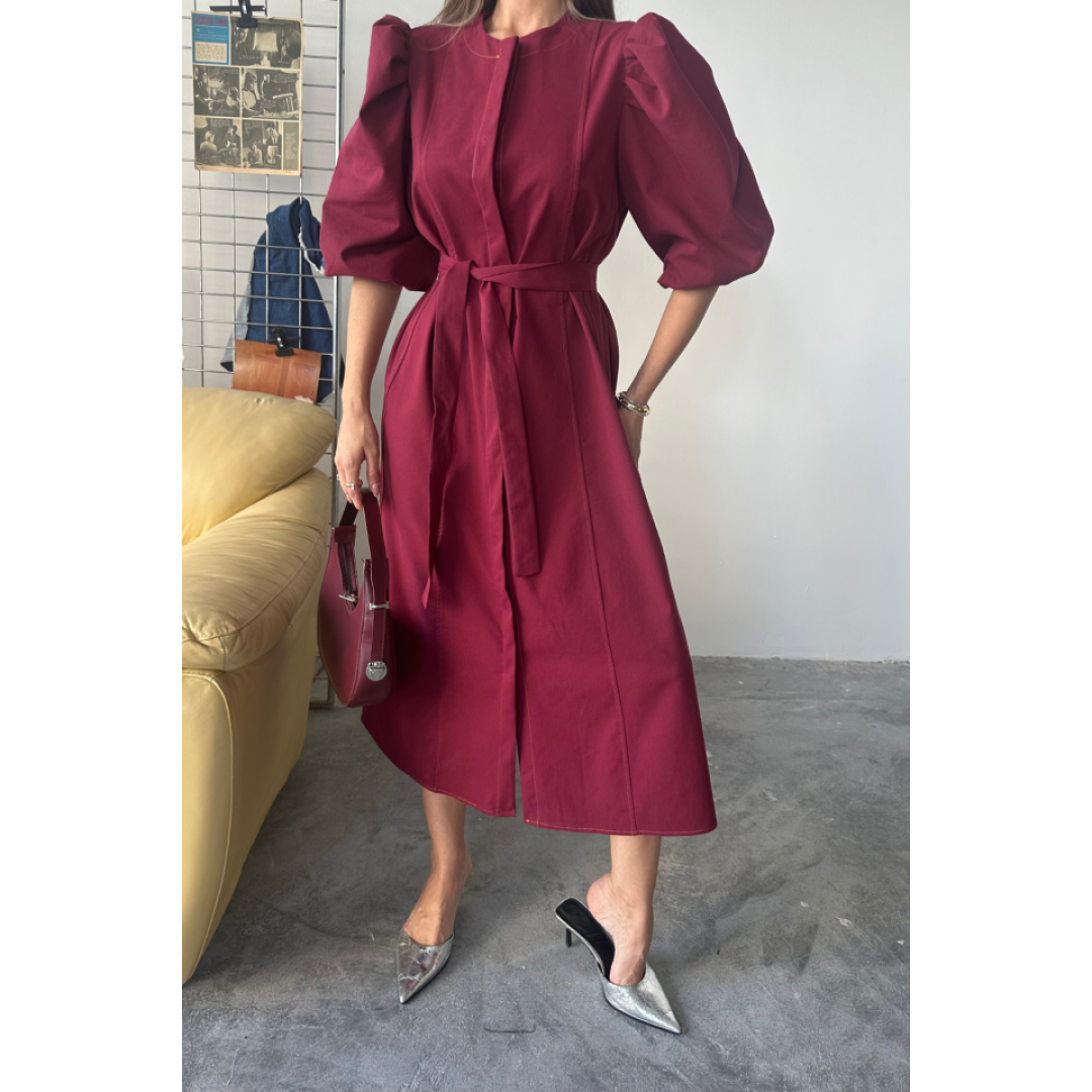 TENCEL KARPUZ KOL ELBİSE - Bordo 160281 TENCEL KARPUZ KOL ELBİSE - Bordo 160281