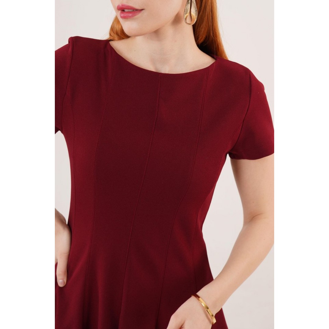 Önden Dikiş Detaylı Çan Model Bordo Elbise 149827 Önden Dikiş Detaylı Çan Model Bordo Elbise 149827