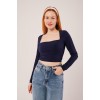 Kare Yaka Basic Lacivert Bluz - 147547 Kare Yaka Basic Lacivert Bluz - 147547