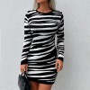 Kadın Uzun Kollu Siyah Beyaz Zebra Desen Triko Elbise 132217
