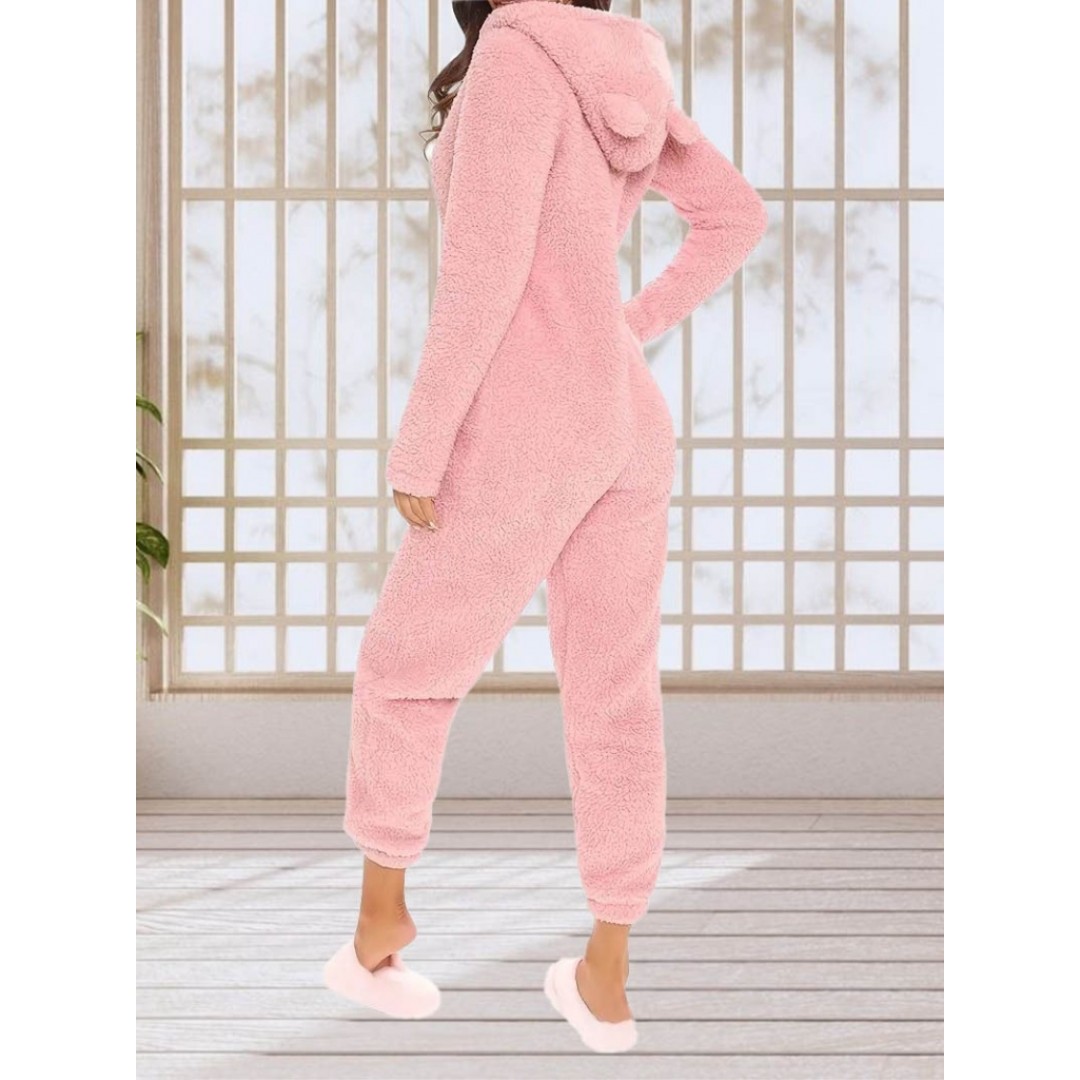 Kadın Uzun Kollu Kapüşonlu Tavşan Kulak Detaylı Peluş Tulum 137046 Kadın Uzun Kollu Kapüşonlu Tavşan Kulak Detaylı Peluş Tulum 137046