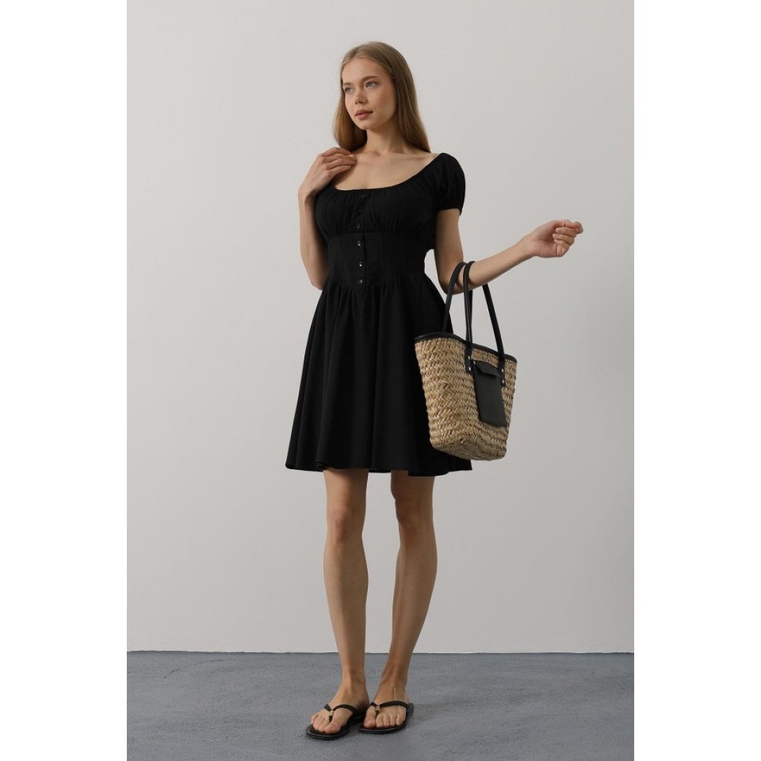 Beli Korseli Mini Elbise - Siyah - 162836 Beli Korseli Mini Elbise - Siyah - 162836